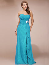 Gorgeous Sweetheart Sleeveless Long Beading Ruffles Chiffon Bridesmaid Dresses-Ballbella
