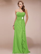 Gorgeous Sweetheart Sleeveless Long Beading Ruffles Chiffon Bridesmaid Dresses-Ballbella