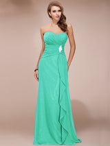Gorgeous Sweetheart Sleeveless Long Beading Ruffles Chiffon Bridesmaid Dresses-Ballbella