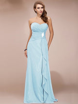 Gorgeous Sweetheart Sleeveless Long Beading Ruffles Chiffon Bridesmaid Dresses-Ballbella