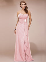 Gorgeous Sweetheart Sleeveless Long Beading Ruffles Chiffon Bridesmaid Dresses-Ballbella