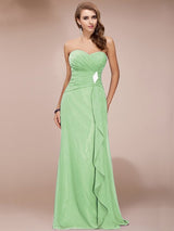 Gorgeous Sweetheart Sleeveless Long Beading Ruffles Chiffon Bridesmaid Dresses-Ballbella