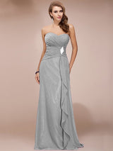 Gorgeous Sweetheart Sleeveless Long Beading Ruffles Chiffon Bridesmaid Dresses-Ballbella