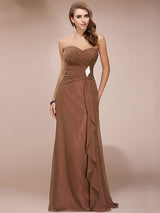 Gorgeous Sweetheart Sleeveless Long Beading Ruffles Chiffon Bridesmaid Dresses-Ballbella
