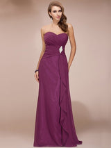 Gorgeous Sweetheart Sleeveless Long Beading Ruffles Chiffon Bridesmaid Dresses-Ballbella