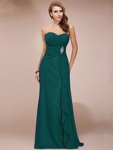 Gorgeous Sweetheart Sleeveless Long Beading Ruffles Chiffon Bridesmaid Dresses-Ballbella