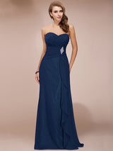 Gorgeous Sweetheart Sleeveless Long Beading Ruffles Chiffon Bridesmaid Dresses-Ballbella