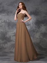 Gorgeous Sweetheart Sleeveless Ruched Long Chiffon Bridesmaid Dresses-Ballbella