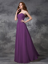 Gorgeous Sweetheart Sleeveless Ruched Long Chiffon Bridesmaid Dresses-Ballbella