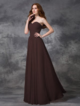 Gorgeous Sweetheart Sleeveless Ruched Long Chiffon Bridesmaid Dresses-Ballbella