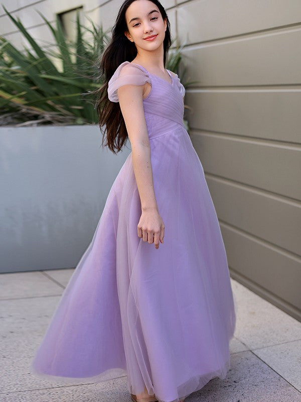 Gorgeous Tulle Ruched V-neck Short Sleeves Junior/Girls Bridesmaid Dresses Gorgeous Tulle Ruched V-neck Short Sleeves Junior/Girls Bridesmaid Dresses