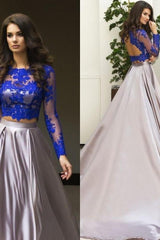 Gorgeous Two Piece Formal Dress Long Sleeves Lace Evening Dress-Ballbella