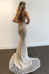 Gorgeous V-Neck Prom Party Gowns| Lace Mermaid Evening Gowns-Ballbella