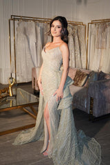 Gorgeous V-Neck Strapless Sleeveless Mermaid Prom Dress High Split With Ruffle Zipper-Ballbella
