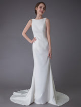 Gorgeous Wedding Dresses Ivory Sheath Simple Bridal Dress Cowl Back Beach Wedding Gowns With Train-Ballbella