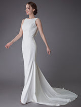 Gorgeous Wedding Dresses Ivory Sheath Simple Bridal Dress Cowl Back Beach Wedding Gowns With Train-Ballbella