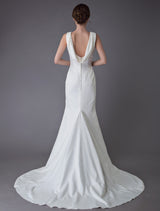 Gorgeous Wedding Dresses Ivory Sheath Simple Bridal Dress Cowl Back Beach Wedding Gowns With Train-Ballbella