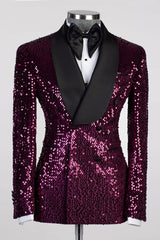 Grape Sequin Shawl Lapel Double-Breasted Prom Suit-Ballbella