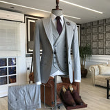 Gray 3-pieces Striped Peaked Lapel Men Suits For Business-Ballbella