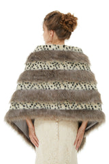 Gray Stripe Faux Fur Black and White Wedding Shawl For Bride-Ballbella