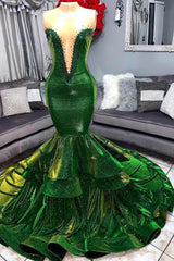 Green Gorgeous Ruffles Mermaid Prom Dresses Chic Sweetheart Appliques Long Evening Dresses-Ballbella