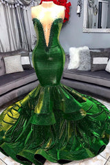 Green Gorgeous Ruffles Mermaid Prom Dresses Chic Sweetheart Appliques Long Evening Dresses-Ballbella