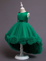 Green flower girl dresses Jewel Neck Sleeveless Bows Tulle Polyester Polyester Cotton Sequined Kids Party Dresses