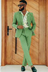 Green Notched Lapel One-Button Prom Suit-Ballbella