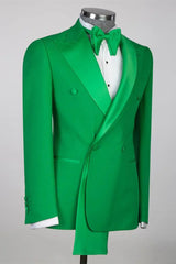 Green Peaked Lapel Double-Breasted Prom Suit-Ballbella