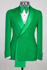 Green Peaked Lapel Double-Breasted Prom Suit-Ballbella