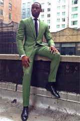 Green Slim Fit Bespoke Men Suit Peaked Lapel Two Pieces Prom Outfits-Ballbella