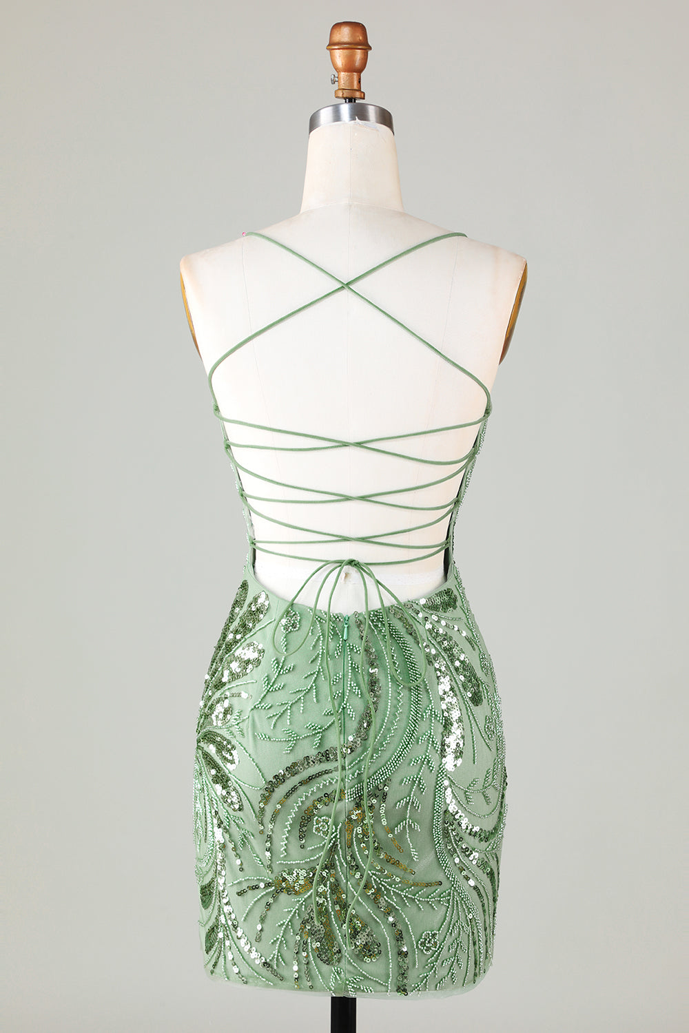 Green Sparkly Sheath Spaghetti Strap Homecoming Dress with Criss Cross Ballbella Green Sparkly Sheath Spaghetti Strap Homecoming Dress with Criss Cross Ballbella