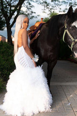 Halter Feather Fit and Flare Prom Dresses Alluring Open Back Sleeveless Evening Gowns-Ballbella