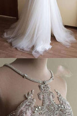 Halter Illusion neck High split A line Tulle Princess Wedding Dress-Ballbella