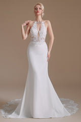 Halter Lace Applique Mermaid Wedding Dress | Ballbella Design-Ballbella