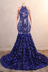 Halter Mermaid Sweep Train Backless Sleeveless Beading Evening Dress-Ballbella