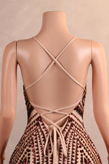 Halter Sequined Sparkle Burgundy Feathers Mermaid Prom Dresses-Ballbella