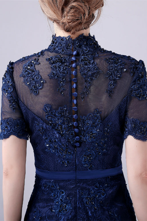 High-neck Lace Knee-length Short sleeves paillette Mermaid mother's dress High-neck Lace Knee-length Short sleeves paillette Mermaid mother's dress