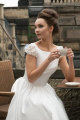 High neck White Knee-length Short Homecoming Dress for summer time-Ballbella