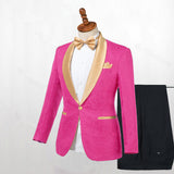 Hot Pink One Button Fashion Slim Fit Wedding Suits-Ballbella