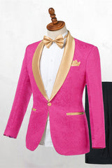 Hot Pink One Button Fashion Slim Fit Wedding Suits-Ballbella
