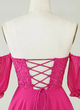 Hot Pink Sweetheart Short Sleeves Homecoming Dresses With Appliques Lace-Ballbella