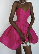 Hot Pink Sweetheart Sleeveless Short/Mini Satin Homecoming Dresses-Ballbella