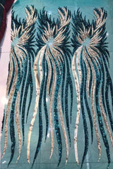 Illusion neck Long Sleeves Luxurious Fur Sequin Mermaid Prom Party Gowns-Ballbella