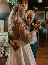 Illusion Neck Plus Size Chic A-line Lace Sweep Train Long Sleeves Wedding Dresses-Ballbella