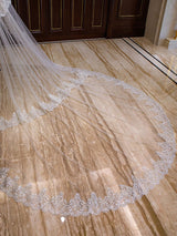 Ivory 2 Tier Long Cathedral Waterfall Lace Applique Wedding Veils-Ballbella
