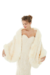 Ivory Faux Fur Wedding Shawl For Bride-Ballbella