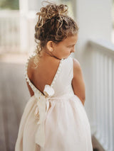 Ivory Jewel Neck Ankle-Length Butterfly Formal Kids Pageant flower girl dresses-Ballbella