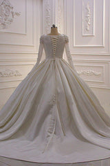 Ivory Long Sleevess Jewel Ruffless Flowers Bedaings Wedding dress-Ballbella
