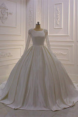 Ivory Long Sleevess Jewel Ruffless Flowers Bedaings Wedding dress-Ballbella